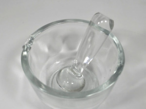 Antique Clear Glass Mortar Pestle Vintage Pharmacy Pill Crusher Apothecary