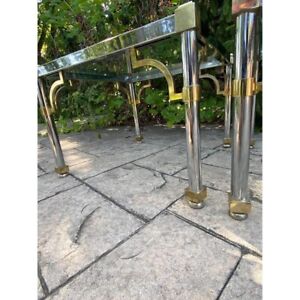 Local Pickup Mcm Hollywood Regency 2 Chrome Brass End Side Tables Glass Top Vtg