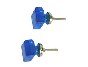 Pair Of Blue Glass Cupboard Dresser Knobs Furniture Drawer Pull Knobs I24 283