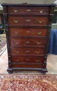 Antique Victorian Gentlemans Tall Chest With Six Drawers