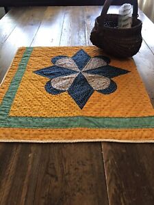 Early Antique Cheddar And Navy Quilt Piece