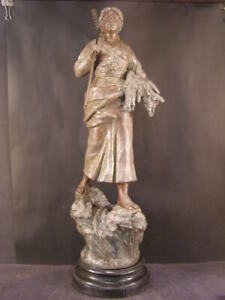 Victorian Farm Girl Harvest Bronze Sculpture Figurine Statue Woman Newel Post Lg