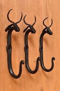 A Set Of Three Handmade Wrought Iron Cow Coat Hook Hand Beaten Wall Hook Co1