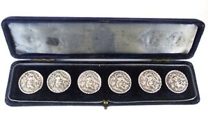 Antique Victorian Art Nouveau Sterling Silver Buttons Cherubs London 1848