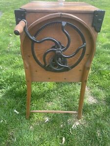 Vintage Butter Churn Large Farm Collectible Stand Decorative Hand Crank Tool