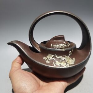 Collection Chinese Antique Yixing Zisha Clay Inlaid Silver Zisha Teapot Tea Set