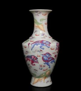 43 5cm Kangxi Signed Antique Chinese Famille Rose Vase W Lion