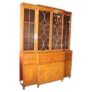 Fine Satinwood Baker Furniture Company Crown Glass Breakfront Bookcase