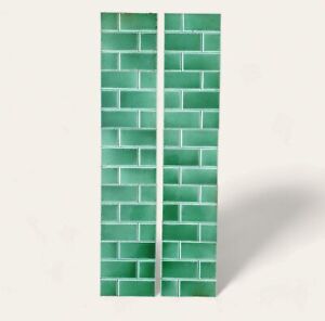 Antique Set Of 10 Edwardian Green Brick Fireplace Tiles C1900