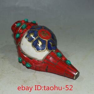 5 5 Old Antique Chinese Tibetan Buddhism Inlaid Gem Conch Magic Weapon