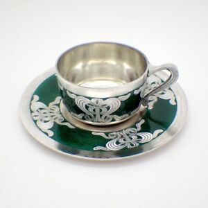Art Nouveau Demitasse Cup And Saucer 930 Sterling Silver Enamel Marius Hammer