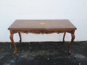 French Early 1900s Inlay Long Console Library Dining Extension Table 3759