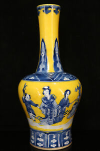 Chinese Blue White Porcelain Hand Painted Exquisite Figure Vase 19217