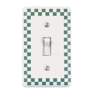 Porcelain Switch Plate White Green Checkered Single Toggle Renovators Supply