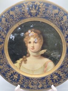 Antique Tin Vienna Art Plate 10 Early 1900s Litho Image Honey Hair W Scarf