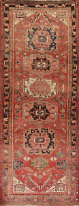 Vegetable Dye Heriz Serapi Vintage Handmade Runner Rug 4x11 Hallway Wool Carpet