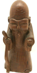 Asian Chinese Hand Carved Wood Statue Wise Man Collectible 10 1 2 Figurine 