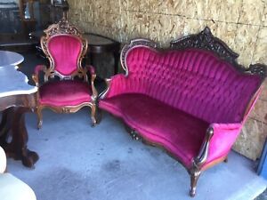 Rare Antique 1850s 60s J J Meeks Rosewood Sofa And Chair Stanton Hall Pattern 