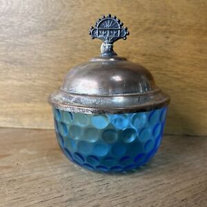 Rogers Silver 1925 Cobalt Blue Glass Sugar Bowl With Silver Plated Lid