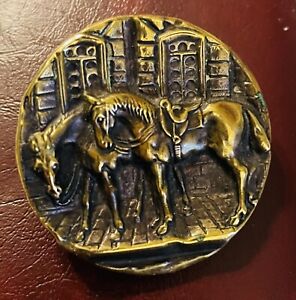 Ex Rare Antique Saddled Horses Brass Button Ca 1880s 1890s