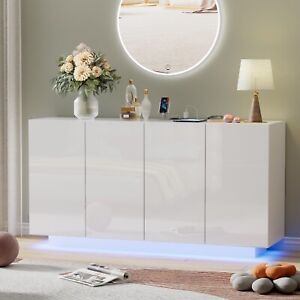 Buffet Cabinet With Storage Bar Cabinet Led Light High Gloss Doors