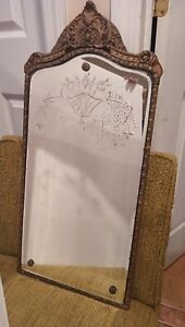 Vintage Mirror Art Deco Arched Etched Glass Wood Nouveau Wall Display Prop 28 