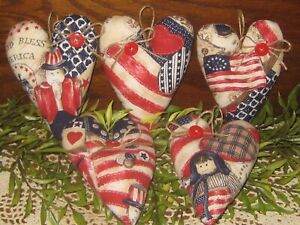 Patriotic Decor 5 Hearts Bowl Fillers Handmade Americana Fabric Tree Ornaments