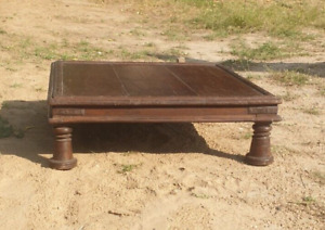 1800 S Primitive Antique Indian Old Handcrafted Wooden Low Bajot Coffee Table