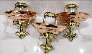 Nautical Passageway Bulkhead Brass Hanging New Light With Copper Shade 3 Piece
