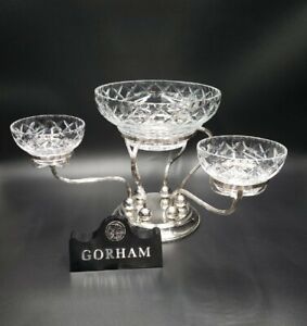 Gorham Sterling Art Deco 6 Arm Epergne W Crystal Insert Bowls Excellent Wow