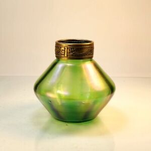 Antique Bohemian Czech Art Nouveau Iridescent Glass Vase Attributed To Loetz