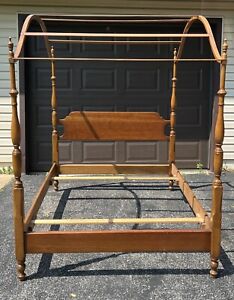 1959 Stickley Solid Cherry Double Chippendale Style Poster Canopy Bed
