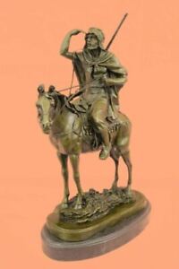 Handcrafted Large Bronze Sculpture Arab Man Riding Horse Figurine Figure Artwork