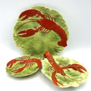 Antique Royal Bayreuth Lobster On Cabbage Plate Dish 3 Pc Lot C1902 Germany
