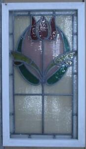 Edwardian Old English Leaded Stained Glass Window Beautiful Floral 18 X 31 