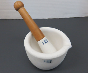 1920 S Coors Usa Apothecary Unglazed Porcelain Mortar And Wood Handle Pestle Set