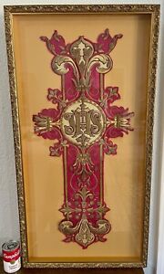 Antique Embroidered Cross Church Tapestry Cope Vestment 19th C Italian Spanish