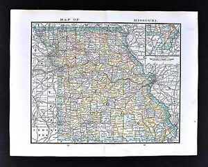 1884 Mcnally Missouri County Map St Louis Jefferson Kansas City Green Version