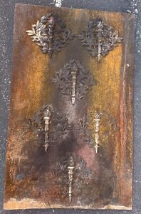 Antique Cast Iron Patina Fireplace Fireback High Relief Fire Grate Cover Plate