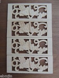 B Carved Wood Panel 4pcs Set W Grape Leaves