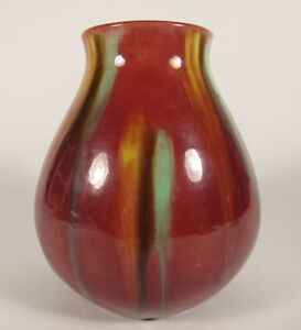 Vintage 7 Awaji Ware Tulip Red Multi Colored Art Pottery Vase