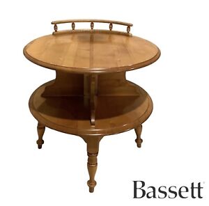Vtg Mcm Bassett Furniture Solid Maple Round 2 Tier End Accent Table 25 Diameter