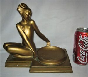 Antique Nuart Nyc Usa Nude Lady Art Deco Bust Ashtray Statue Stand Sculpture Ny