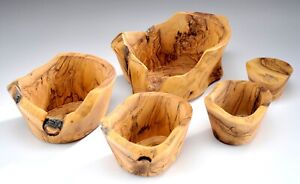 Primitive Burl Wood Nesting Bowls Artist Signed 2007 Scandinavian Mcm Style