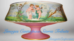 Large Limoges Ca 1880 Sevres Copy Porcelain Centerpiece W Fairies Cherubs Gilt