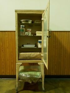 Vintage Medical Steel Glass Cabinet With Or Without Contents