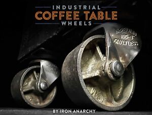 Vtg Industrial Casters Antique Factory Cart Steel Metal Coffee Table Old Wheels