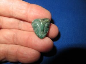 Pre Columbian Mayan Green Jade Face Anthromorphic Effigy Pendant 1 Inch