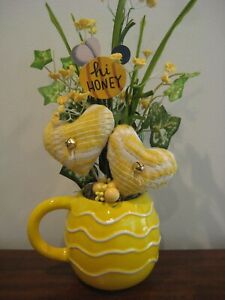 Bee Floral Arrangement Antique Coverlet Hearts Spring Summer Table Decor