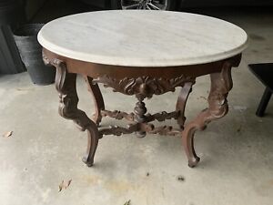 Outstanding Heavily Carved Walnut Victorian Marble Top Center Table 1870s Nice